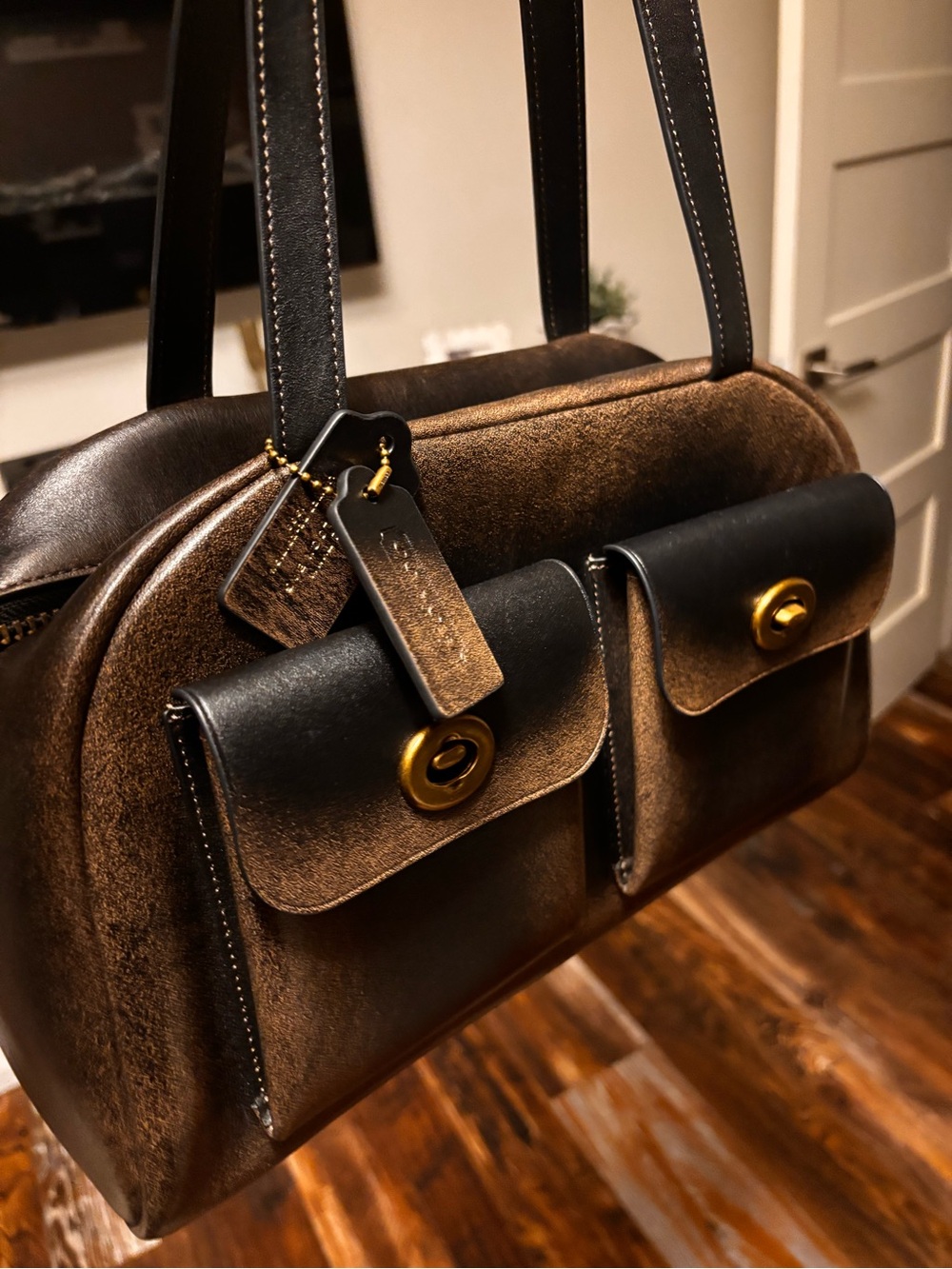 Coach Twin Turn Lock Shoulder Bag in Loved with Gold Hardware